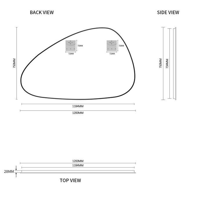 Oblonga 1200 x 750 Asymmetrical Brushed Gold Framed Mirror
