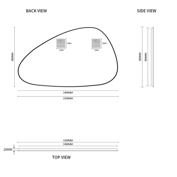 Oblonga 1500 x 900 Asymmetrical Matte Black Framed Mirror