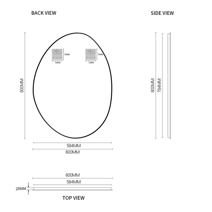 Oblonga 600 x 800 Asymmetrical Matte Black Framed Mirror