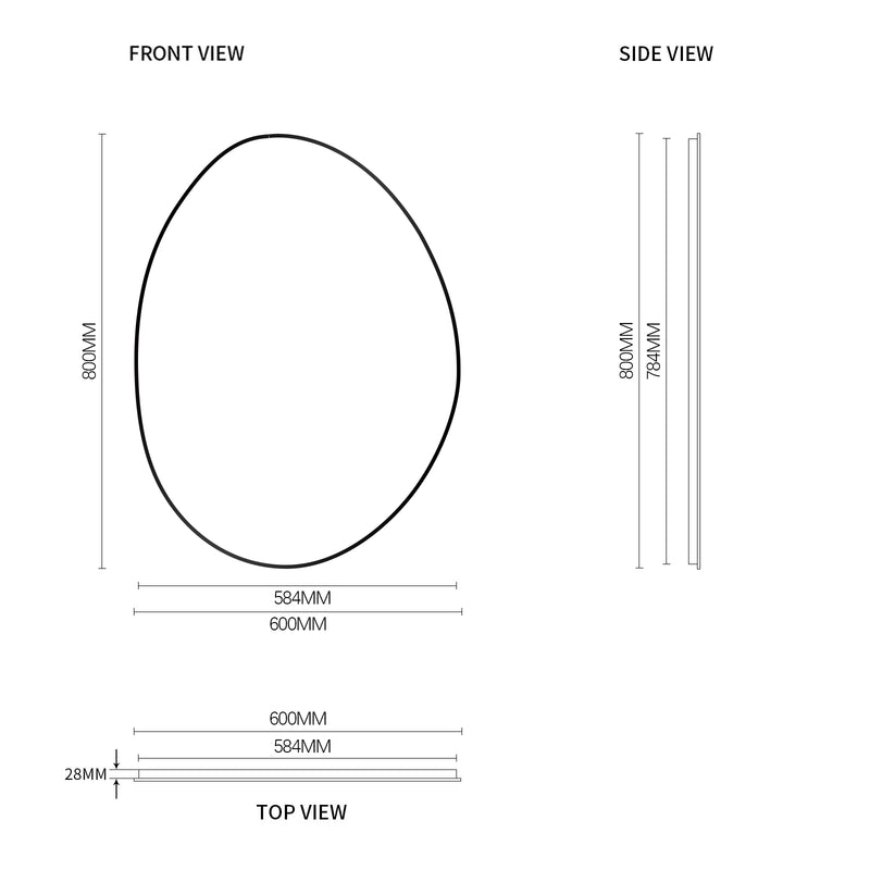 Oblonga 600 x 800 Asymmetrical Matte Black Framed Mirror