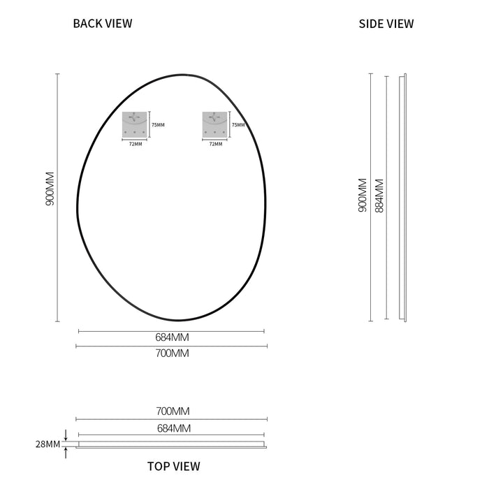 Oblonga 700 x 900 Asymmetrical Brushed Gold Framed Mirror