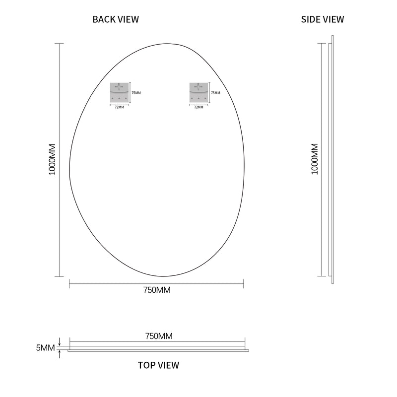 Oblonga 750 x 1000 Asymmetrical Polished Edge Mirror