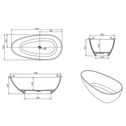 Ocean 1700mm Stone Matte White Freestanding Bath Tub - Acqua Bathrooms