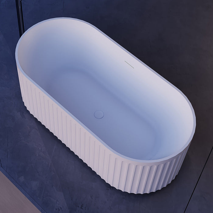 Kelsa Fluted 1700mm Matte White Designer Round Freestanding Bath - Acqua Bathrooms