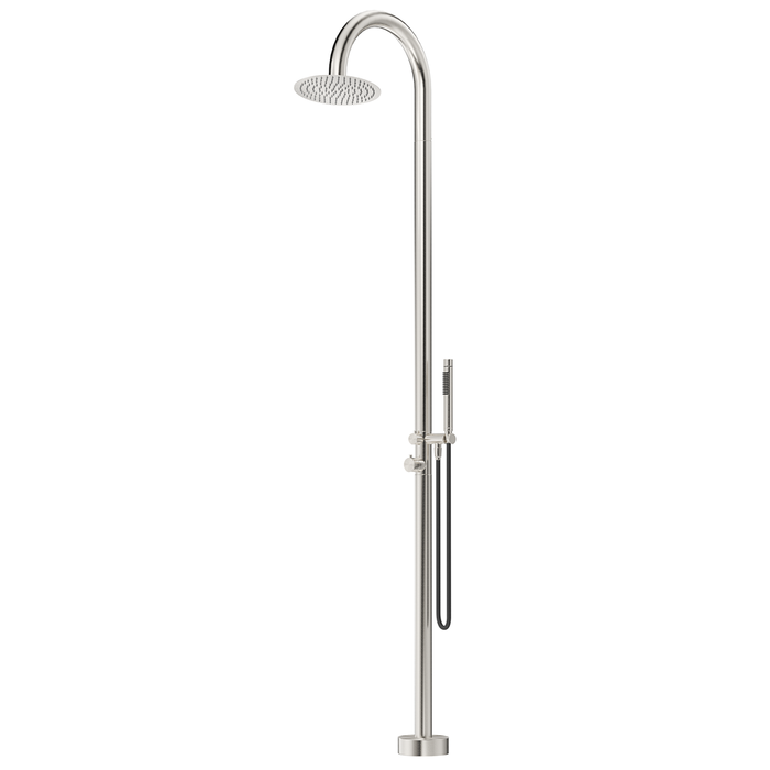 Mica Brushed Nickel Gooseneck Freestanding Outdoor Shower