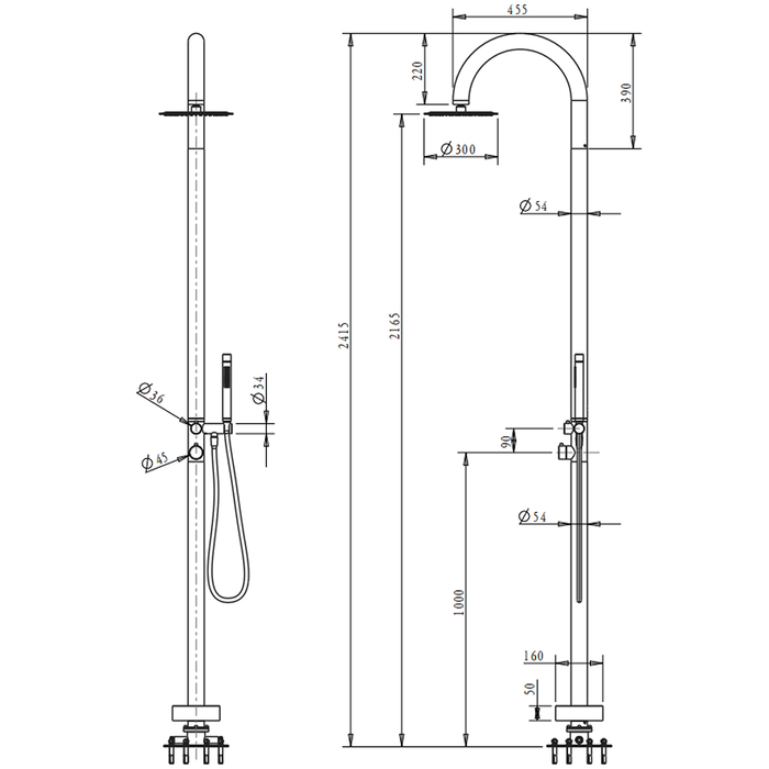Mica Brushed Nickel Gooseneck Freestanding Outdoor Shower