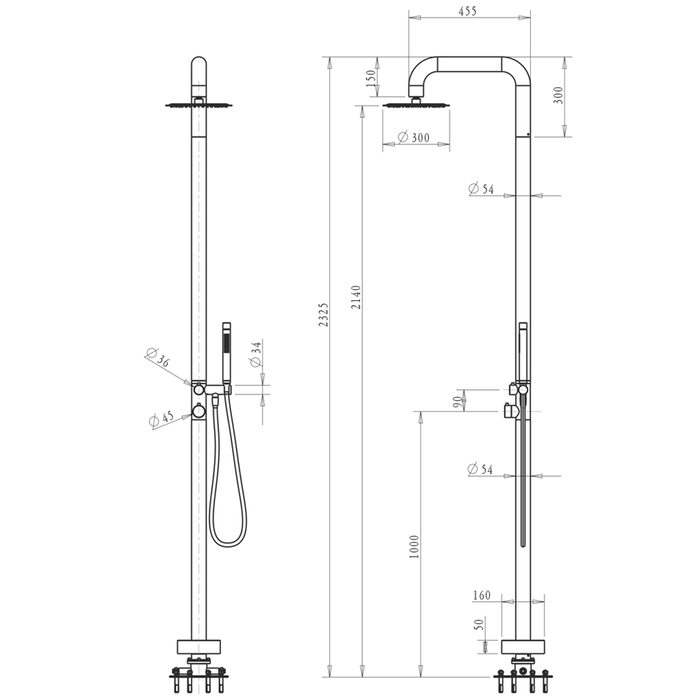 Mica Brushed Nickel Soft Square Freestanding Outdoor Shower