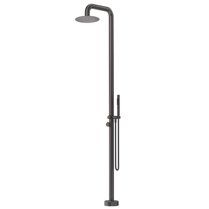 Mica Gun Metal Soft Square Freestanding Outdoor Shower