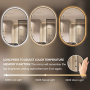 Oval Pill Touchless Back-Lit 600 x 900 Matte Black LED Mirror - Three Light Temperatures - Acqua Bathrooms