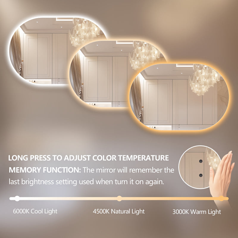 Oval Pill Touchless 900 x 600 LED Mirror - Three Light Temperatures - Acqua Bathrooms