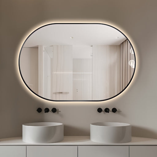 Oval Pill Touchless 1200 x 800 Matte Black LED Mirror - Three Light Temperatures - Acqua Bathrooms