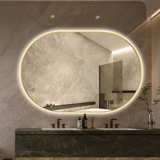 Oval Pill Touchless 1200 x 800 Brushed Gold LED Mirror - Three Light Temperatures - Acqua Bathrooms