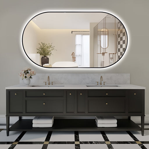 Oval Pill Touchless 1500 x 800 Matte Black LED Mirror - Three Light Temperatures - Acqua Bathrooms
