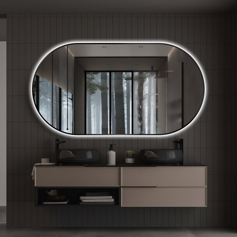 Oval Pill Touchless 1500 x 800 Matte Black LED Mirror - Three Light Temperatures - Acqua Bathrooms