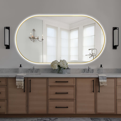 Oval Pill Touchless 1500 x 800 Brushed Gold LED Mirror - Three Light Temperatures - Acqua Bathrooms