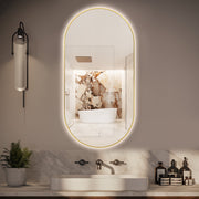 Oval Pill Touchless Back-Lit Brushed Gold 450 x 900 LED Mirror - Three Light Temperatures - Acqua Bathrooms
