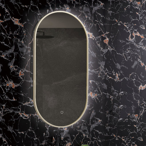 Oval 450 x 900mm Brushed Brass LED Mirror - Three Light Temperatures - Acqua Bathrooms