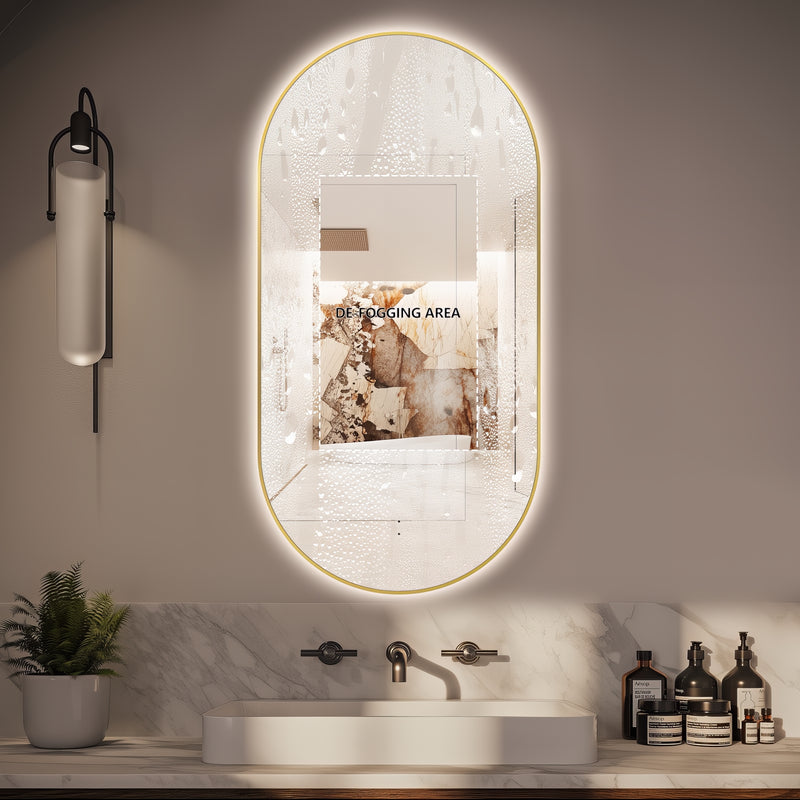 Oval Pill Touchless Back-Lit Brushed Gold 450 x 900 LED Mirror - Three Light Temperatures - Acqua Bathrooms