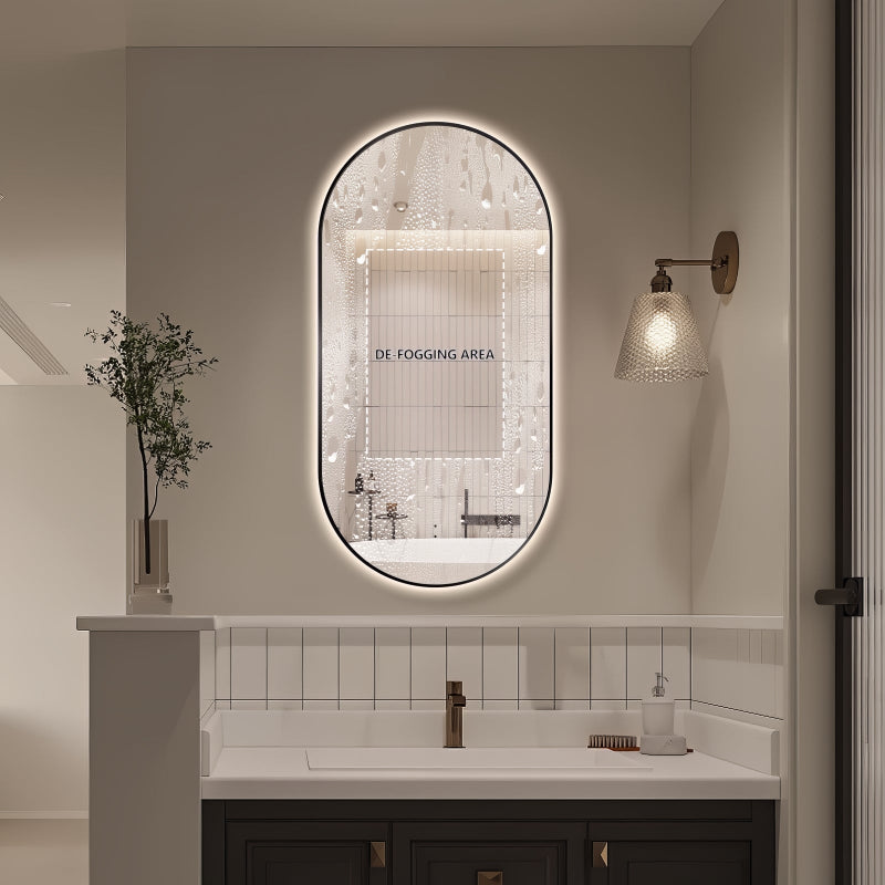 Oval Pill Touchless Back-Lit Matte Black 450 x 900 LED Mirror - Three Light Temperatures - Acqua Bathrooms