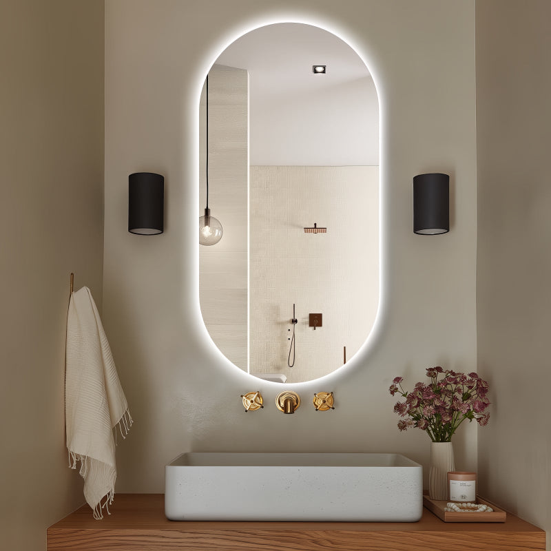 Oval Pill 450 x 900 Touchless LED Mirror - Three Light Temperatures - Acqua Bathrooms