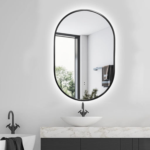 Indulge | Oval Pill Touchless Back-Lit 600 x 900 Matte Black LED Mirror - Three Light Temperatures - Acqua Bathrooms