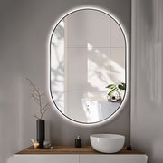 Oval Pill Touchless Back-Lit 600 x 900 Matte Black LED Mirror - Three Light Temperatures - Acqua Bathrooms