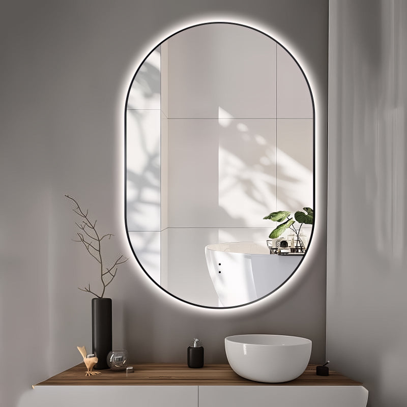 Oval Pill Touchless Back-Lit 600 x 900 Matte Black LED Mirror - Three Light Temperatures - Acqua Bathrooms