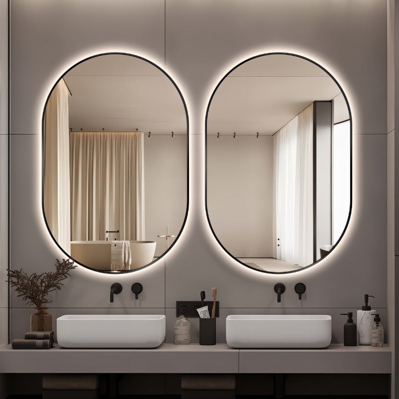 Oval Pill Touchless Back-Lit 600 x 900 Matte Black LED Mirror - Three Light Temperatures - Acqua Bathrooms