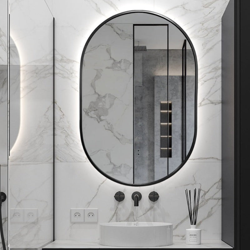 Indulge | Oval Pill Touchless Back-Lit 600 x 900 Matte Black LED Mirror - Three Light Temperatures - Acqua Bathrooms