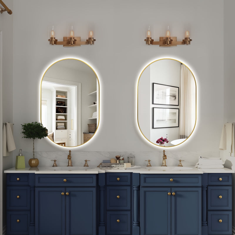 Oval Pill Touchless Back-Lit 600 x 900 Brushed Gold LED Mirror - Three Light Temperatures - Acqua Bathrooms