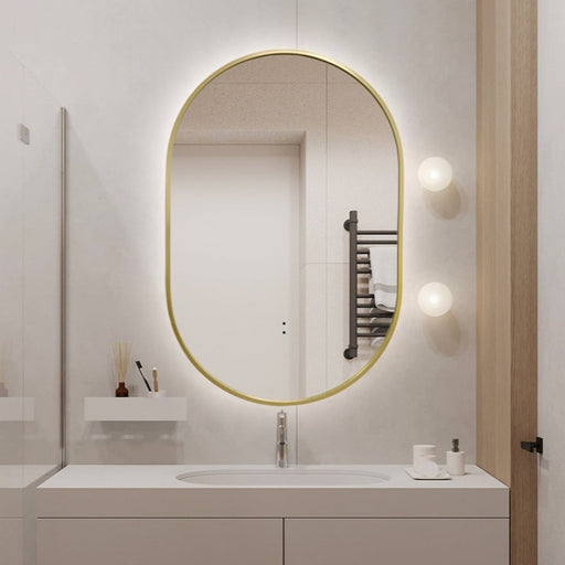 Indulge | Oval Pill Touchless Back-Lit 600 x 900 Brushed Gold LED Mirror - Three Light Temperatures - Acqua Bathrooms