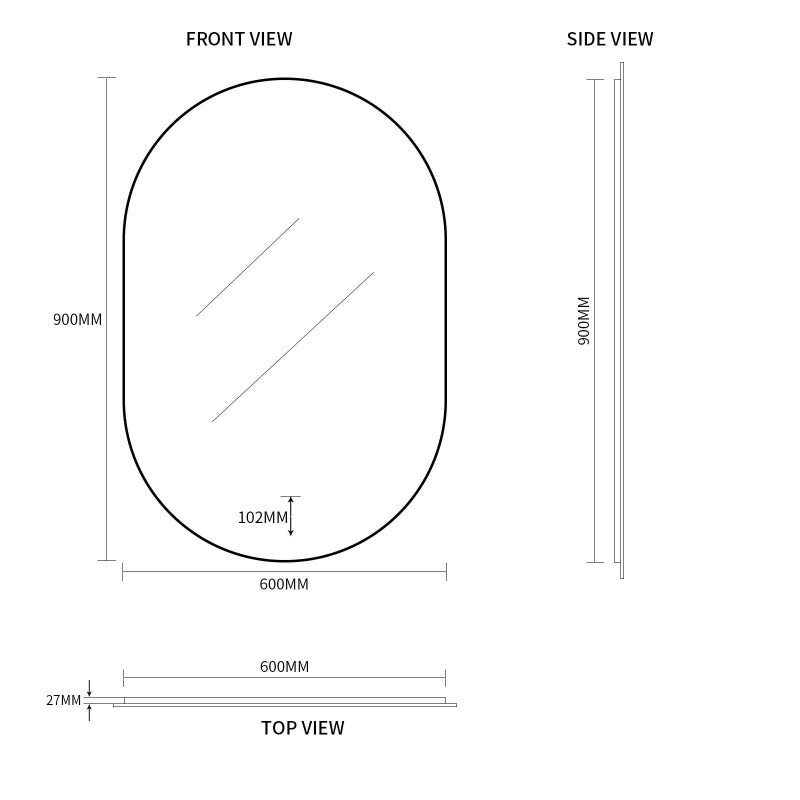 Indulge | Oval Pill Touchless 600 x 900 LED Mirror - Three Light Temperatures - Acqua Bathrooms