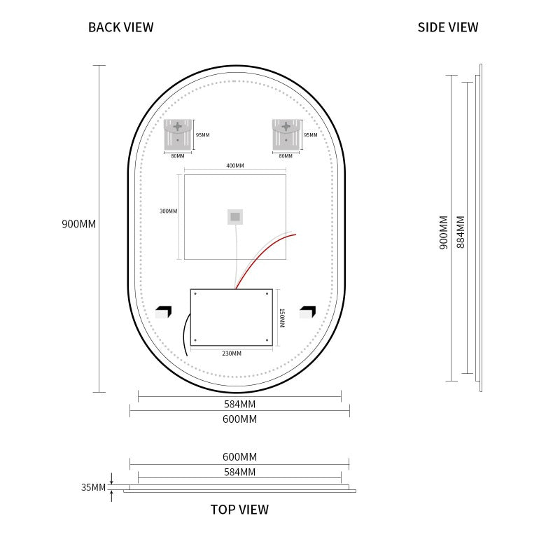 Indulge | Oval Pill Touchless Back-Lit 600 x 900 Matte Black LED Mirror - Three Light Temperatures - Acqua Bathrooms