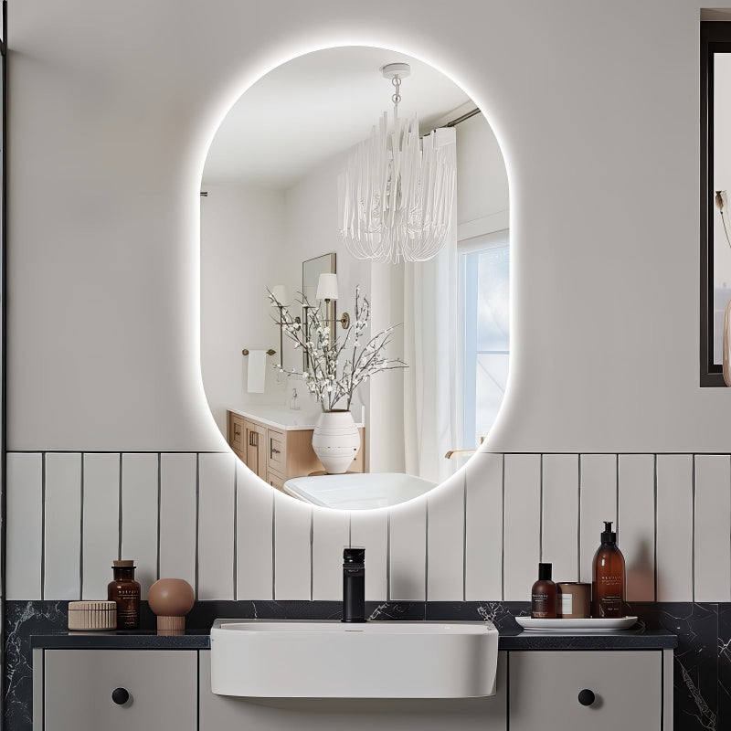 Oval Pill Touchless 600 x 900 LED Mirror - Three Light Temperatures - Acqua Bathrooms
