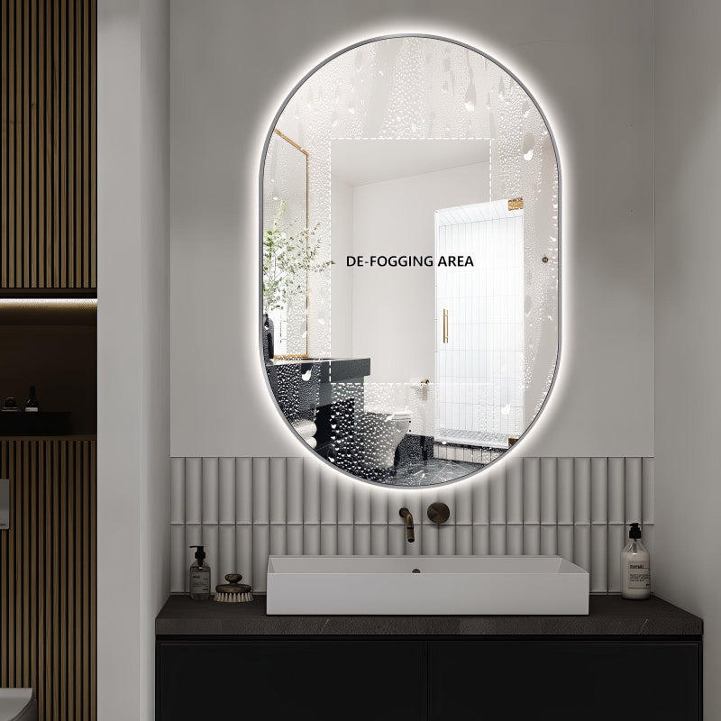 Oval Pill Touchless Back-Lit 600 x 900 Matte Black LED Mirror - Three Light Temperatures - Acqua Bathrooms