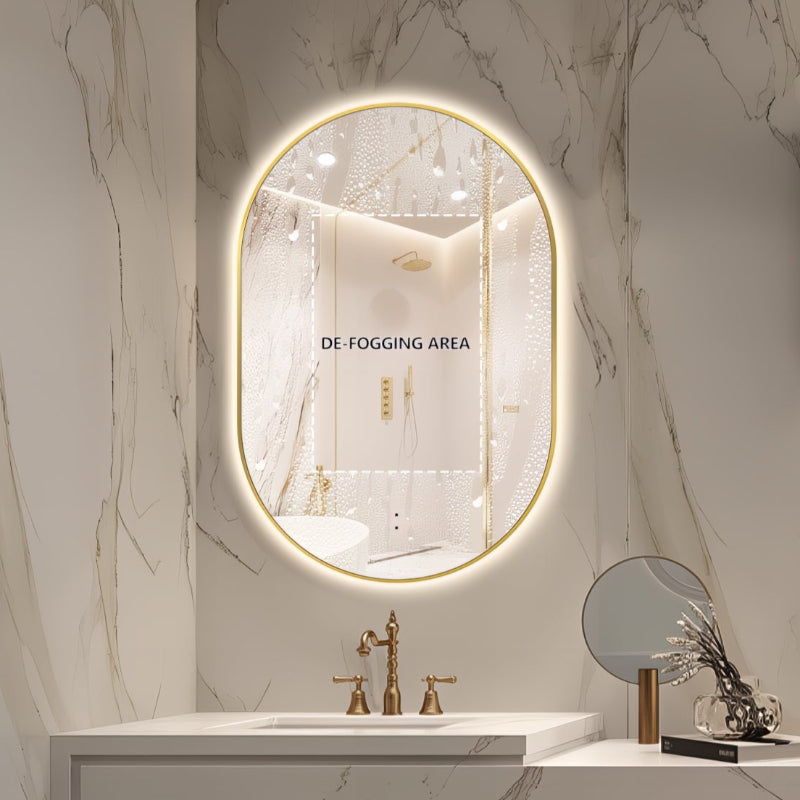 Oval Pill Touchless Back-Lit 600 x 900 Brushed Gold LED Mirror - Three Light Temperatures - Acqua Bathrooms