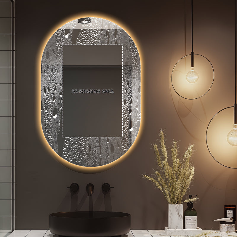 Oval Pill Touchless 600 x 900 LED Mirror - Three Light Temperatures - Acqua Bathrooms