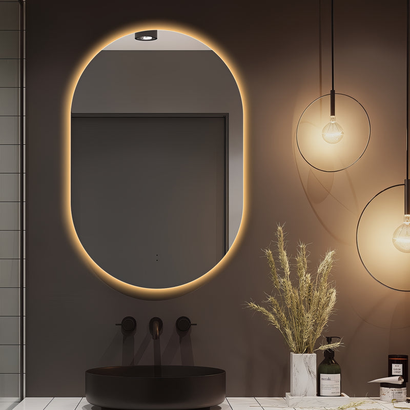 Oval Pill Touchless 600 x 900 LED Mirror - Three Light Temperatures - Acqua Bathrooms