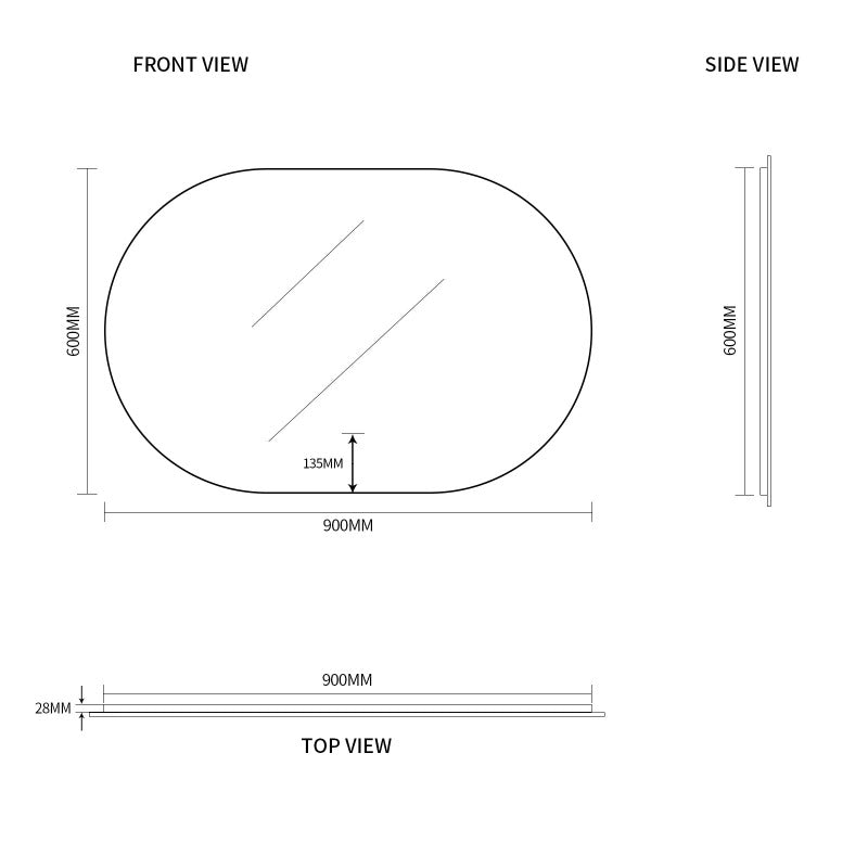 Indulge | Oval Pill Touchless 900 x 600 LED Mirror - Three Light Temperatures - Acqua Bathrooms