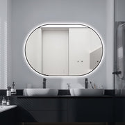 Oval Pill Touchless 900 x 600 Matte Black LED Mirror - Three Light Temperatures - Acqua Bathrooms