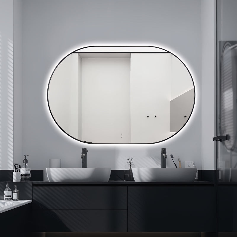 Oval Pill Touchless 900 x 600 Matte Black LED Mirror - Three Light Temperatures - Acqua Bathrooms