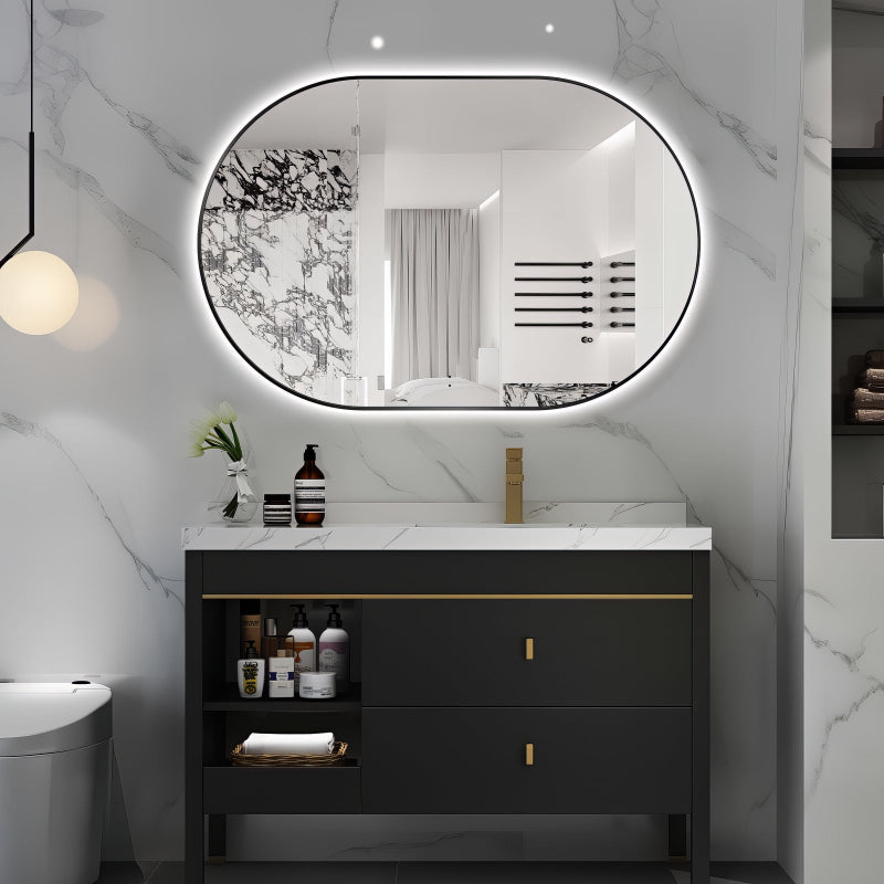 Oval Pill Touchless 900 x 600 Matte Black LED Mirror - Three Light Temperatures - Acqua Bathrooms