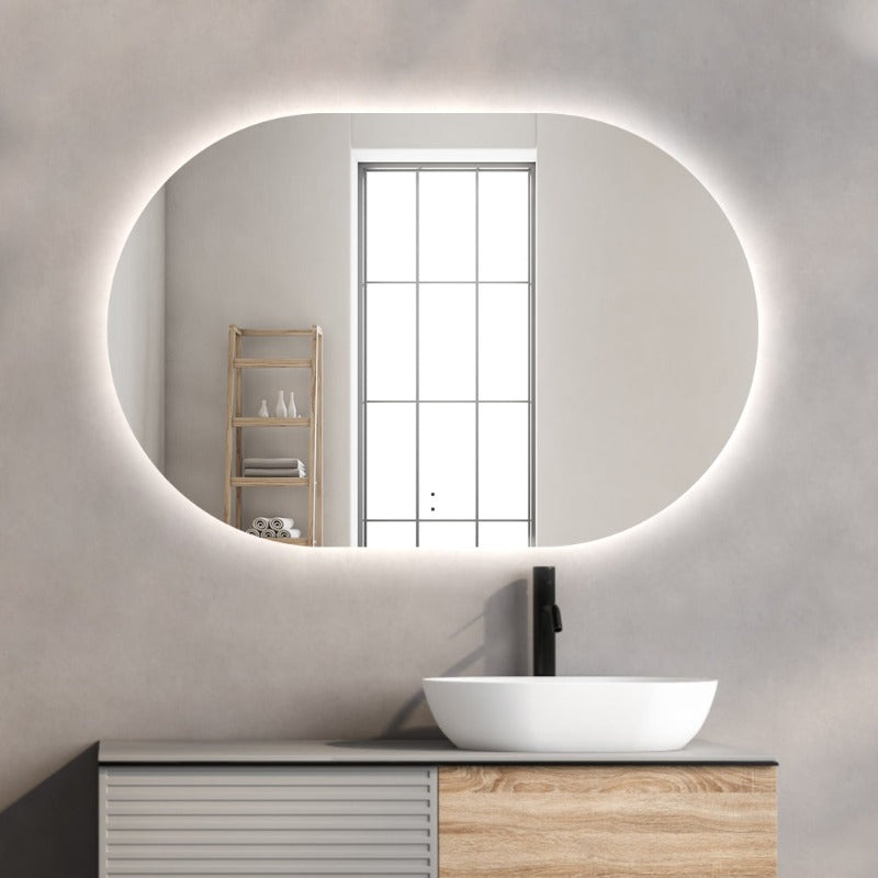 Indulge | Oval Pill Touchless 900 x 600 LED Mirror - Three Light Temperatures - Acqua Bathrooms