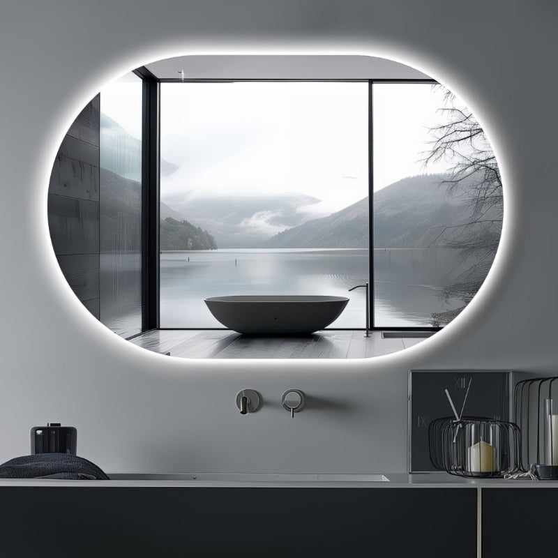 Oval Pill Touchless 900 x 600 LED Mirror - Three Light Temperatures - Acqua Bathrooms