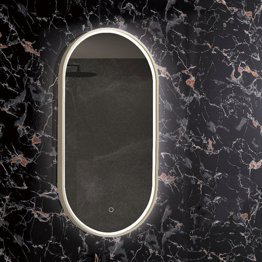 Oval 450 x 900mm Front Lit Brushed Brass LED Mirror - Three Light Temperatures - Acqua Bathrooms