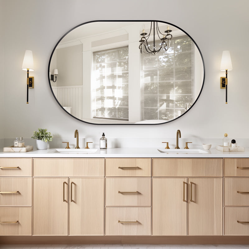 Oval Matte Black 1200 x 800 Framed Mirror - Acqua Bathrooms