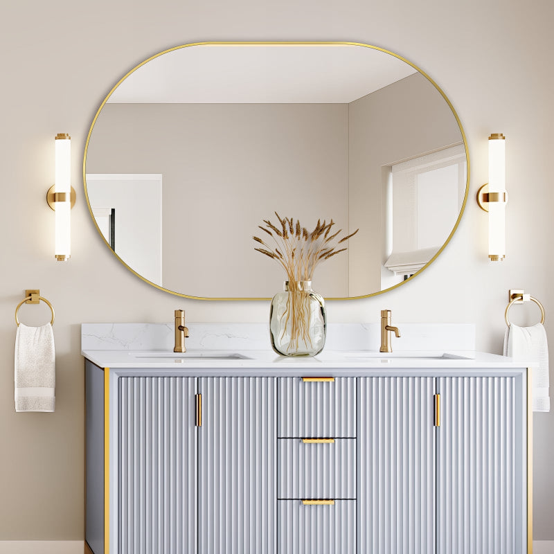 Oval Brushed Gold 1200 x 800 Framed Mirror - Acqua Bathrooms