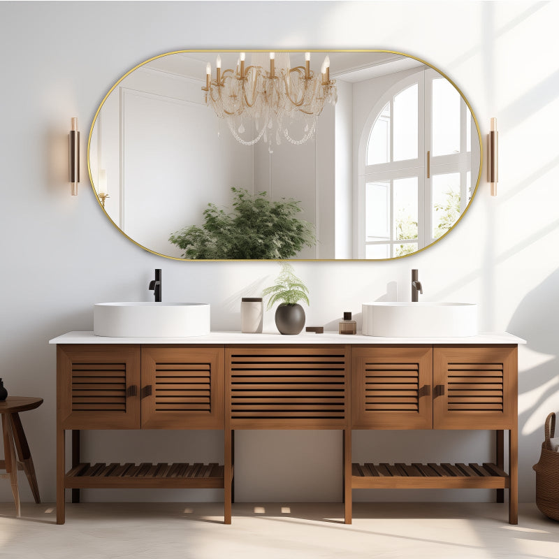 Oval Brushed Gold 1500 x 800 Framed Mirror - Acqua Bathrooms