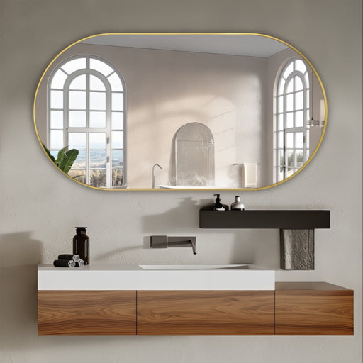 Oval Brushed Gold 1500 x 800 Framed Mirror - Acqua Bathrooms