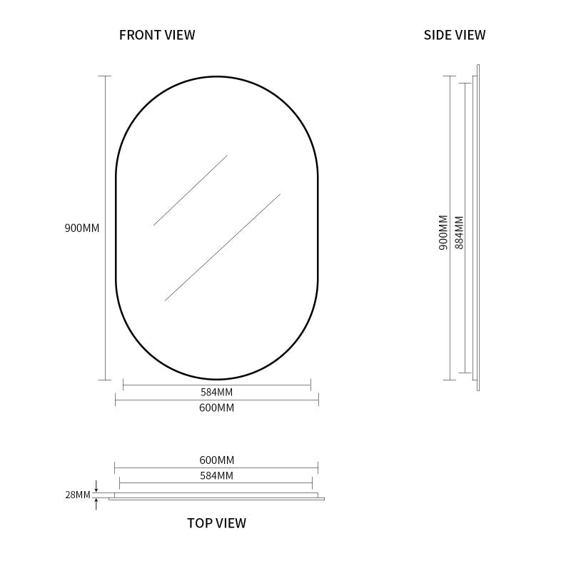 Indulge | Oval Matte Black 600 x 900 Framed Mirror - Acqua Bathrooms
